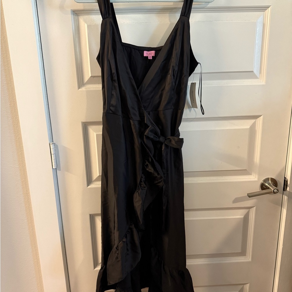Black Ruffled High Low Wrap Sundress